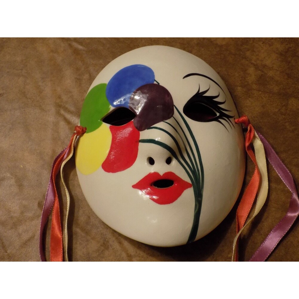 Ceramic Porcelain Multi Colored Balloons Wall Mask Decor Karen Thomas Stall
